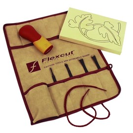 Flexcut Wood Carving Tools | 5 Piece Craft Carver Set | Includes 4 Carving Blades and Ergonomic ABS Handle | Plus Carving Blank and 11-Pocket Tool Roll | SK106 | Made in the U.S.A.