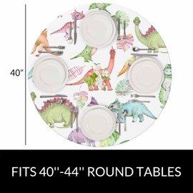 YINRON Dino Round Tablecloth Cute Cartoon Watercolor Dinosaurs Waterproof Oil-Proof Table Cover Table Cloth for Indoor Dining, Outdoor Picnic Parties, Camping,Fits for Table 40-44" Inches