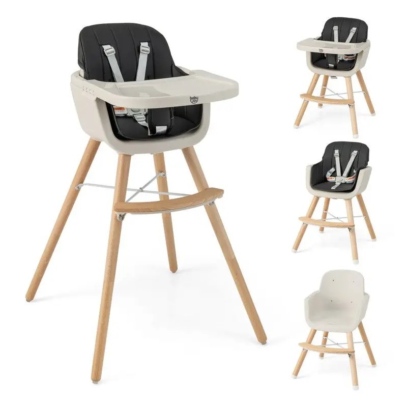 3-in-1 Convertible Wooden High Chair for Kids with Cushioned Seat