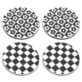 Xiciki Car Coasters Flower ＆ Grid Pattern Auto Cup Holder Insert Coasters Universal Non-slip Car Cup Mats 7cm Automotive Interior Accessories for Most Cars(4PCS)