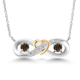 Gem Stone King 925 Silver and 10K Yellow Gold 2-Tone Round Brown Smoky Quartz and Lab Grown Diamond Heart Interlocking Infinity Symbol Pendant Necklace For Women (0.58 Cttw, with 18 Inch Chain)