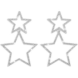 Rhinestone Big Star Dangle Earrings for Women Girls Hypoallergenic Crystal Long Stars Charms Drop Dangling Stud Fashion Lightweight Festival Christmas Birthday Party Jewelry Dainty Gifts