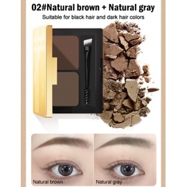 Erinde 2 Colors Waterproof Eyebrow Powder, Long - Lasting Matt Eye Brow Powder Palette, Brown Eyebrow Color Kit, Shaping Natural Eyebrows, With Dual Head Brow Brush, #02