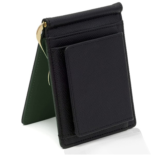 GRAV Men's Money Clip Wallet with Coin Purse (IC Card Pocket with Hidden Pocket), black/green