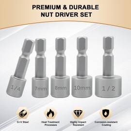 XUDYVCO 10PCS Power Nut Driver Set for Impact Drill, Professional Metric & SAE Nut Drivers Bit Set with Tight Fit Storage Holder, Drill Socket Set with Ridge Design 1/4 Hex Shank for Wide Compability