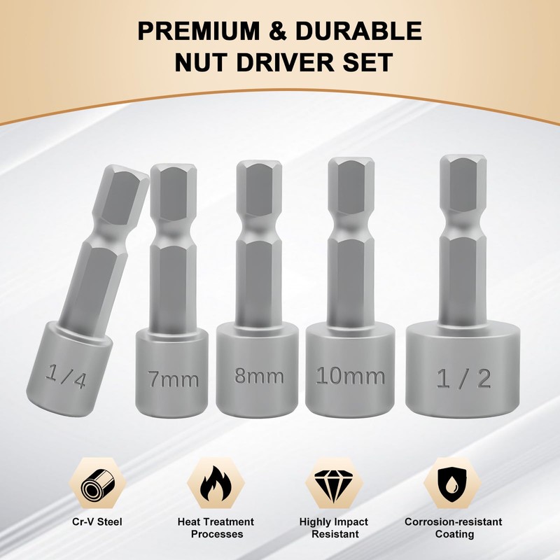 XUDYVCO 10PCS Power Nut Driver Set for Impact Drill, Professional