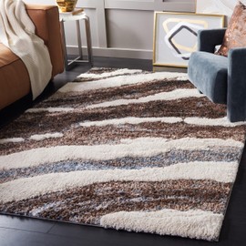 SAFAVIEH Hi-Lo Shag Collection Area Rug - 5'3" x 7'6", Brown & Beige Blue, Abstract Design, Non-Shedding & Easy Care, 1.6-inch Thick Ideal for High Traffic Areas in Living Room, Bedroom (HLS204T)