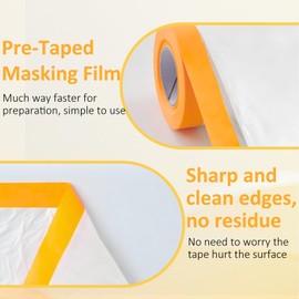 Starward 6 Stück Abdeckfolie mit Klebeband, 120M Abklebeband Maler, Abklebeband mit Folie, Abdeckfolie 4PC 55 CM*20 M+2PC 150 CM*20M, Maler Klebeband, Goldband Malerband, für Möbelschutz, Bodenschutz