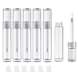 6Pcs 5ml DIY Lip Gloss Tube with Brush Wand Clear Crystal Empty Refillable Lip Gloss Glaze Round Tubes Bottles Sample Bottles Containers for DIY Lip Gloss Balm Cosmetic