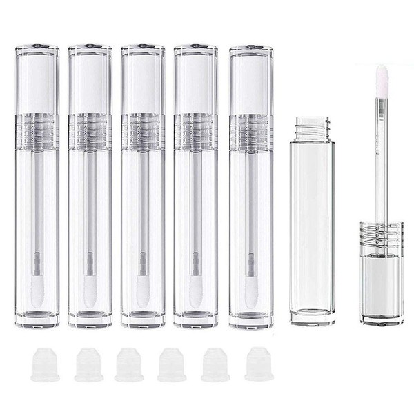 6Pcs 5ml DIY Lip Gloss Tube with Brush Wand Clear Crystal Empty Refillable Lip Gloss Glaze Round Tubes Bottles Sample Bottles Containers for DIY Lip Gloss Balm Cosmetic