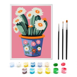 Zimrobin Painting by Numbers from 7 8 9 Years Girls, Painting by Numbers for Children with Frame, 3 Brushes and Acrylic Paints, 18 x 24 cm (Cactus)
