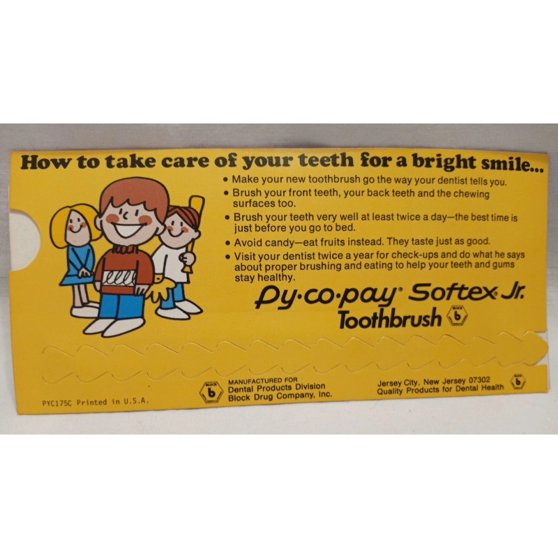 Vtg Py-co-pay Softex Jr Toothbrush 5.5" Learn-to-brush Package Movable READ