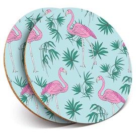Destination Vinyl ltd 2 x MDF Glossy Top Coasters Round - Pink Tropical Flamingo Pattern 13047