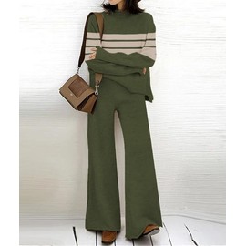 ETCYY NEW Womens Elegant Lounge Sets Knitted Sweatsuit Sets 2 Piece Outfits with Sweater Tops and Wide Leg Sweatpants