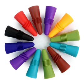 12 Pcs Multicolor Silicone Wine Stoppers With Threaded Seal - Reusable Bottle Stoppers for Champagne and Beverages to Keep Fresh