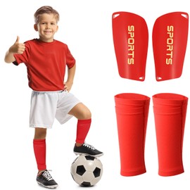 Syhood Soccer Shin Guards for Kids Youth Teens Adults Shin Pads and Shin Guard Sleeves for 3-15 Years Old Children Boys Girls Shin Guards EVA Cushion Protection for Soccer Football Game (Red, M)