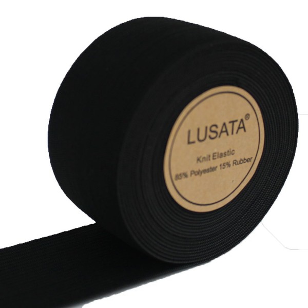 lusata 1.5 inch Wide Black Knit Elastic Spool Heavy Stretch