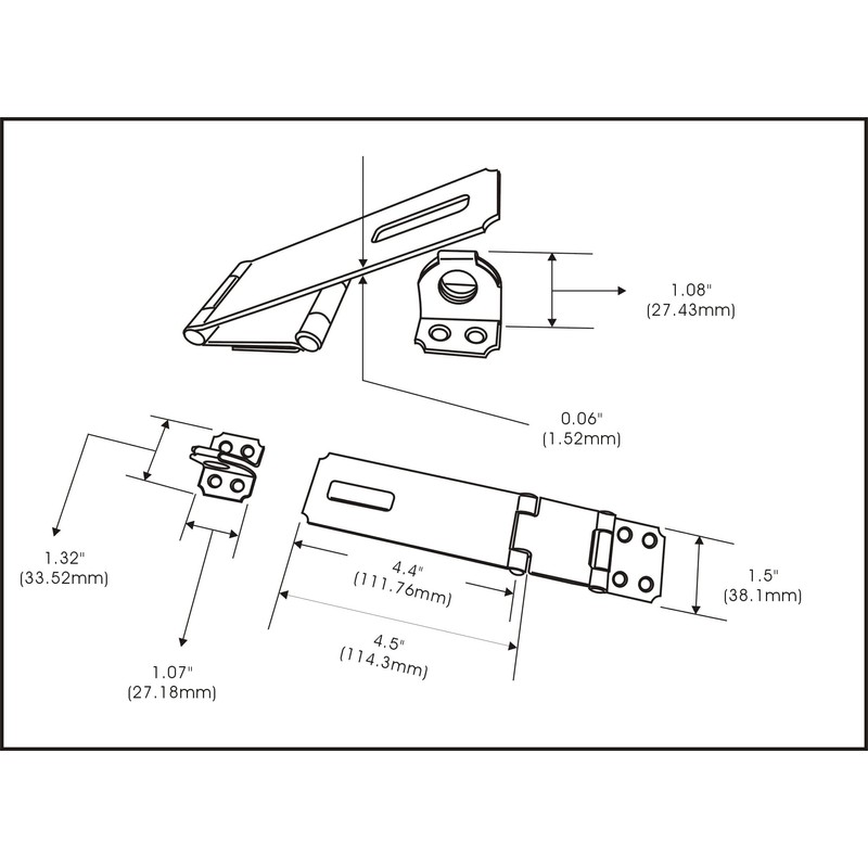 QCAA Double Hinge HASP and Fixed Staple, 4-1/2", Steel, Black,