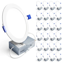 Ensenior 24 Pack 6 Inch LED Recessed Ceiling Light, Dimmable, 6000K Clear White, 1050LM 12W 120V, High Brightness Canless Wafer Downlight - ETL&FCC&IC