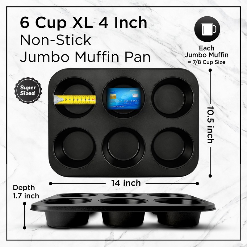 Wrenbury Jumbo Muffin Pan 6 Cup - Nonstick XL Deep