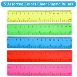 Zonon 100 Pcs 6 Inch Rulers Bulk Plastic Flexible Small Straight Rulers with Inches and Centimeters First Day of School Gift for Students Back to School Office Supplies(Colorful, Transparent)