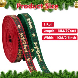 Anwyll Christmas Ribbon 3/8 Inch,20 Yard Christmas Tree Ribbon,Red and Green Merry Christmas Gift Wrapping Ribbon,Merry Christmas Holiday Ribbon for Craft Wreath Decor Bow Flower Bouquet(2 Roll)