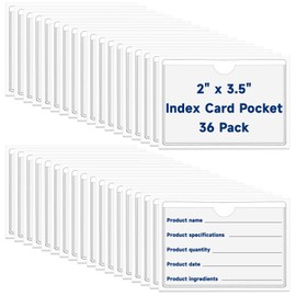 Mauproy 36Pcs Adhesive 2" x 3.5" Index Card Pockets, Clear Label Holders with Top Open for Loading, Plastic Pocket Sleeves for Organizing Storage Bins, Library Cards, Shelves