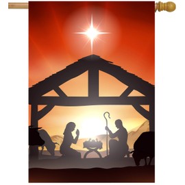 ShineSnow Traditional Winter Christmas Scene Story House Flag 28" x 40" Double Sided Polyester Welcome Yard Garden Flag Banners for Patio Lawn Home Outdoor Decor