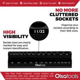 Olsa Tools Magnetic Socket Organizer | 1/4-Inch Drive | SAE | Black | Holds 26 Sockets | Professional Quality Tools Organizer