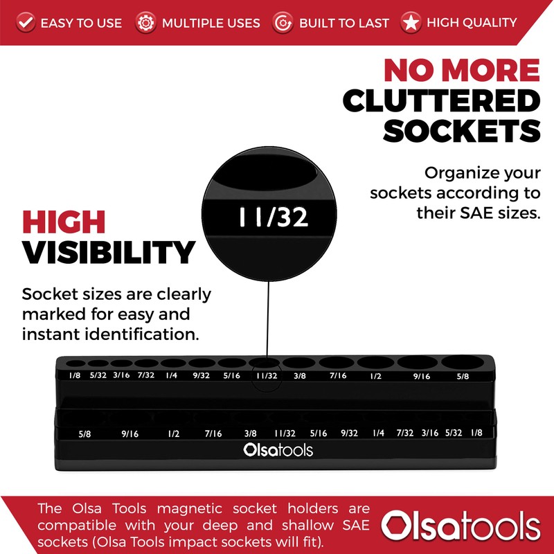 Olsa Tools Magnetic Socket Organizer | 1/4-Inch Drive | SAE