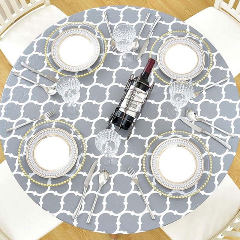 Beenle-Icey Waterproof Round Tablecloth Elastic Edged Fitted Table Cover Wipeable