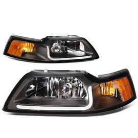 DNA MOTORING HL-LB-FM99-BK-AM Pair LED DRL Headlights Compatible with 99-04 Mustang, Black/Amber