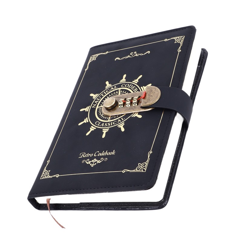 B6 Notebook Combination Lock Black Gold Retro 240 Pages Smoothing