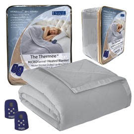 Thermee Micro Flannel Blanket Queen Size Heated Blanket with 10 settings, Programable Heating Blanket, Luxuriously Soft Heated Throw Blanket, Rapid Heating Thermal Blanket, Warm Blanket - Slate Grey