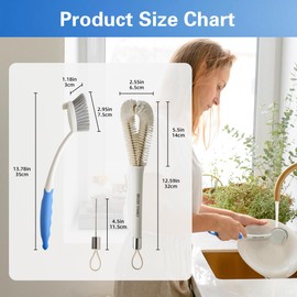 BRUSH FAMILY 2 Pack Kitchen Brush Set with Dish Brush and 2-in-1 Bottle Brush, Bottle Brush Cleaner with Long Handle, Dish Scrub Brush with Scraper Tip for Water Bottle, Cups, Pans, Wok, Baby Bottles