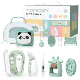 Momcozy Elite Baby Kit, Superior Baby Shower & Registry Essential Kit for Grooming & Health & Cleansing Care, Electric Nail File & Nasal Aspirator,Tummy Wrap,Thermometer,Bath Brush,Teether,Storage Bag