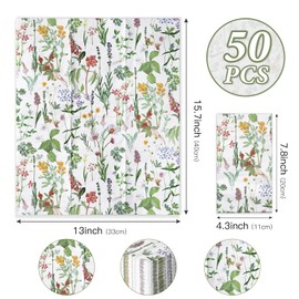 RUSPEPA 50 Pack Wild Flower Guest Napkins - 3 Ply Disposable Seasonal Paper Napkin Dinner Hand Napkins Decorative for Home Kitchen, Bathroom，Party - 13 x 15 Inches