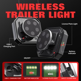 OUTPHORCE Magnetic Wireless Trailer Lights, 2.4GHz Rechargeable LED Trailer Lights Kit with Turn Signal, Brake, Reverse and Reflectors, Waterproof Tail Light for Tow Trucks, Boat, Camper, RV, Caravan