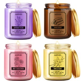 AOOVOO Scented Candles Set - Chromatic Jar Candles Set, Soy Wax Candle Set, Candles for, Candles for Home Scented - 4 Pack Soy Candle Gifts Scents of Rose/Vanilla/Sandalwood/Lavender
