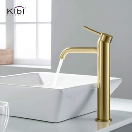 KIBI KBF1009 Solid Brass Single Handle Single Hole Circular Faucet for Bathroom Sink | High Arc Faucet Spout Design | Corrosion and Rust Resistant | Brushed Gold