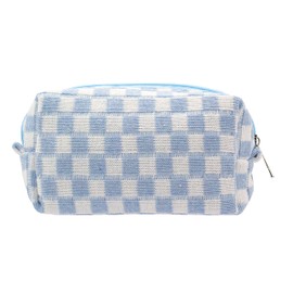 PAZIMIIK Checkered Makeup Bag for Purse Portable Zipper Make Up Pouch Small Cosmetic Case for Travel Accessories (Blue)