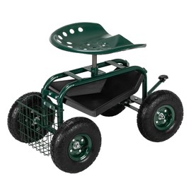 Rolling Garden Work Seat with Wheels,Garden Cart Rolling Scooter,360 Degree Swivel Seat & Utility Basket,Patio Scooter with Steering Handle for Outdoor, Patio and Yard (Green)