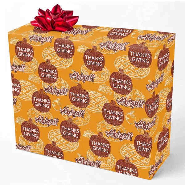 Custom Text Wrapping Paper Thanksgiving and Brown Pumpkin Wrapping Paper