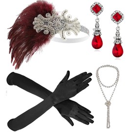 ZeroShop 1920s Accessories Headband Earrings Necklace Gloves Holder (Medium, M36)