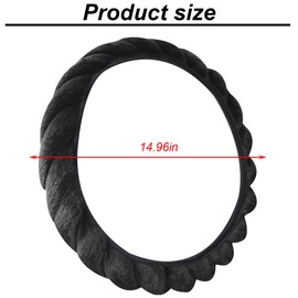 HZEL Car Steering Wheel Cover, Fuzzy Fluffy Anti-Slip Vehicle Steer Wheel Protector, Soft Warm Plush Automotive Interior Steering Wheel Protection Cover Accessories, Universal for Most Cars (Black)