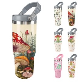 Unyopsa Mushroom Tumbler with Handle 30oz Vacuum Insulated Mushroom Cup with Lid and Straw Mushroom Gifts for Women Men