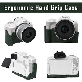 Camera Case for Canon EOS R50 Camera Half Cover Case Grip BEADY PU Leather EOS r50 Protective Cover Green