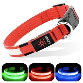 BSEEN Light Up Dog Collars - Reflective LED Dog Collar, Adjustable Lighted Dog Collar, Rechargeable Glow Collars for Dogs, Flashing Dog Lights for Night Walking (Ruby Red, X-Large)