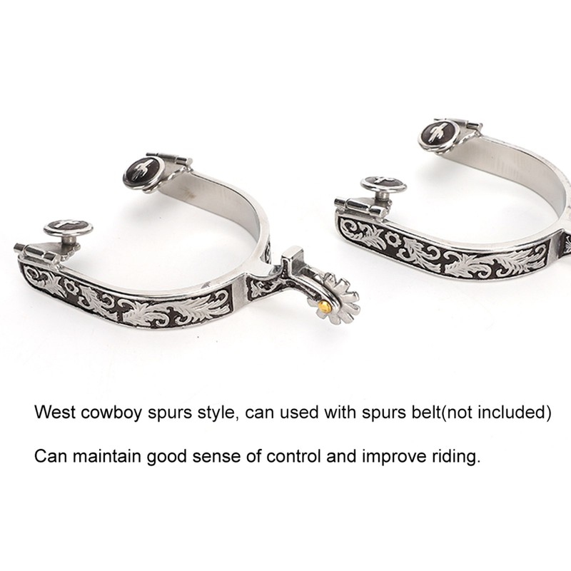 Stainless Steel West Cowboy Exquisite Pattern Horse Boot Spurs Decoration