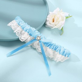 EVAZEN Bride Wedding Garter Blue Lace Floral Garters Bowknot Stretch Leg Garter Set Bridal Accessories for Women and Girls